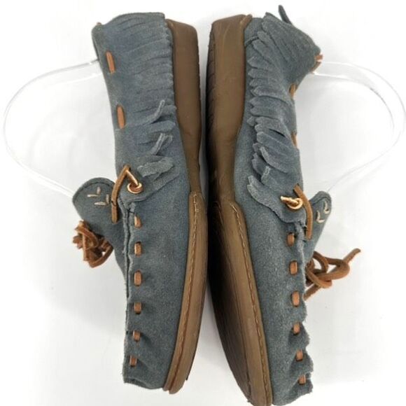 Minnetonka Southwestern Fringe Size 8.5 Suede Moccasins Loafers Boho Hard Sole - Picture 3 of 9